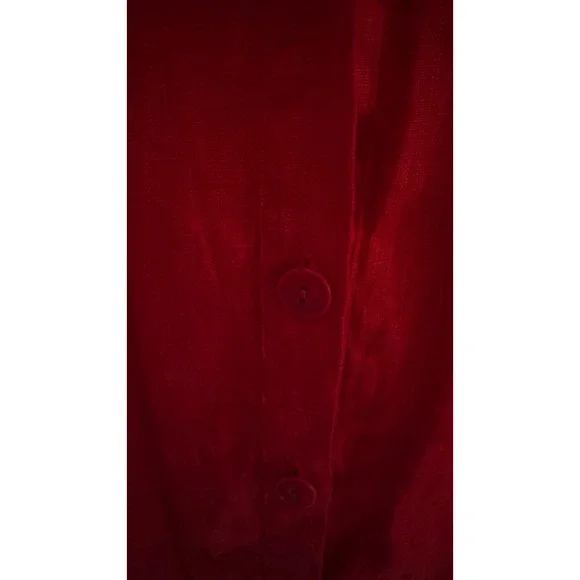 FLAX Red Linen Sleeveless Button Down Shirt Collar and Pockets Size S Preloved - Picture 8 of 9